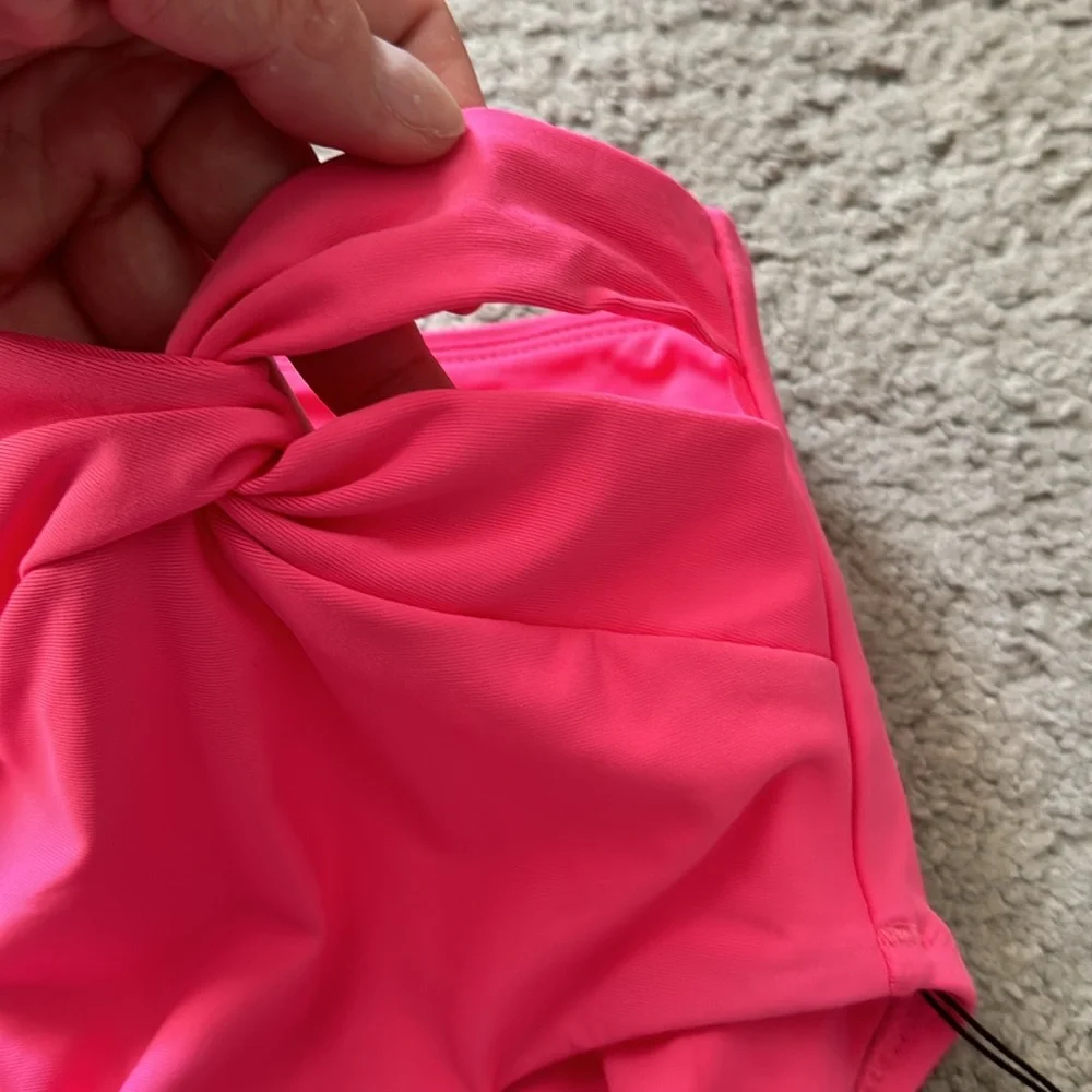 NEW CALIA $44 High Waisted Side Twist Swim suit bikini Bottoms pink waves nwt - Picture 4 of 4